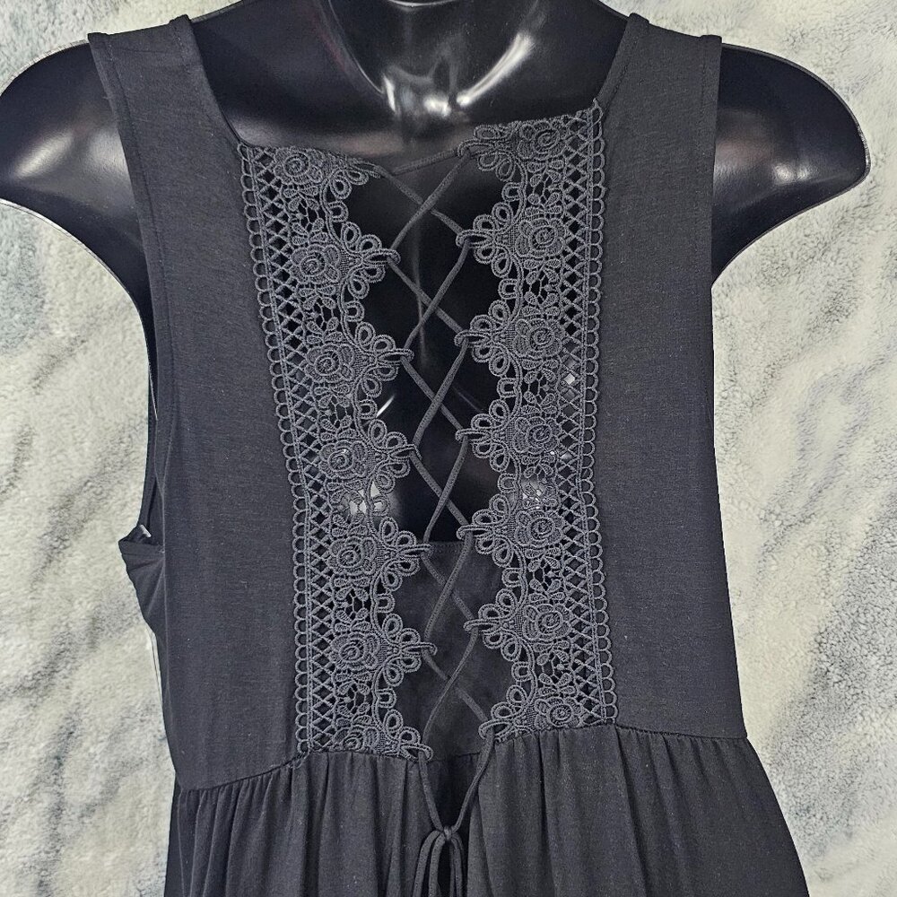 Torrid 1 1X 14-16 Black Super Soft Lace Up Cutout Back Swing Babydoll Tank Top